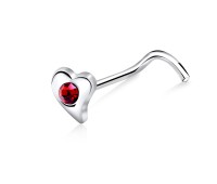 Stone Heart Shaped Silver Curved Nose Stud NSKB-200